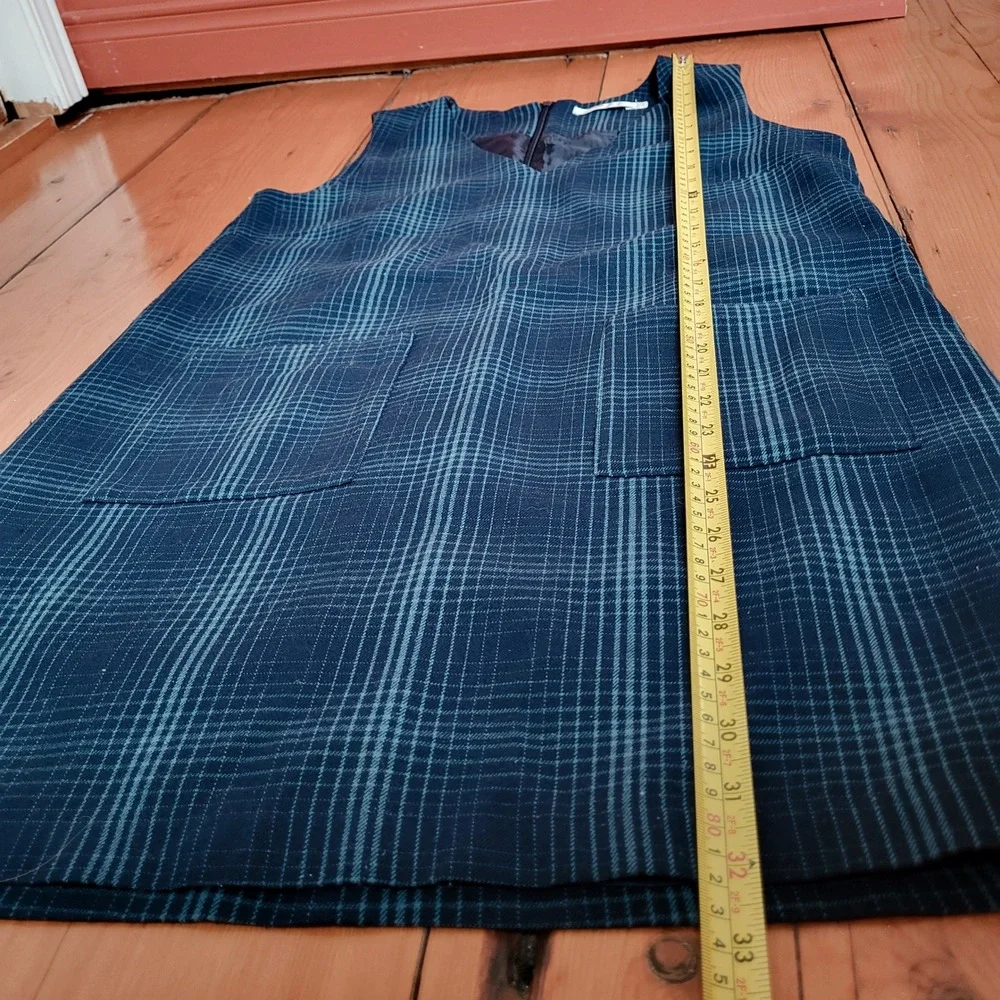 TWIK Plaid Pinafore Dress Navy Blue Teal Academia Layering Jumper Dress Small - Picture 12 of 14